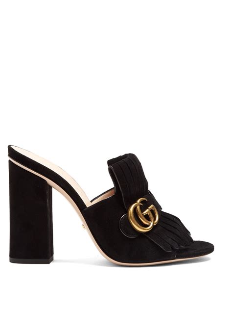 gucci marmont suede fringe slide sandals|Gucci Marmont leather thong sandals.